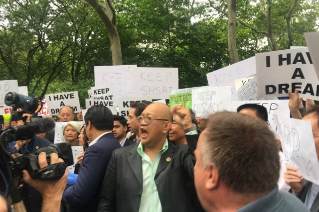 A protest at City Hall Park on June 5th to keep the SHSAT